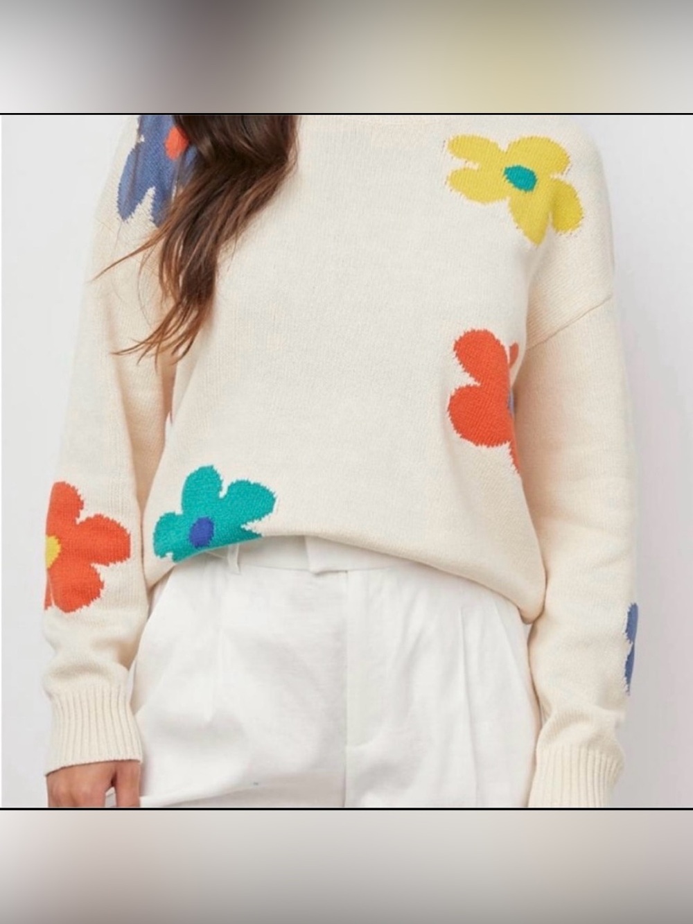 Rails Cream Floral Crewneck Sweater with Multicolor Blooms